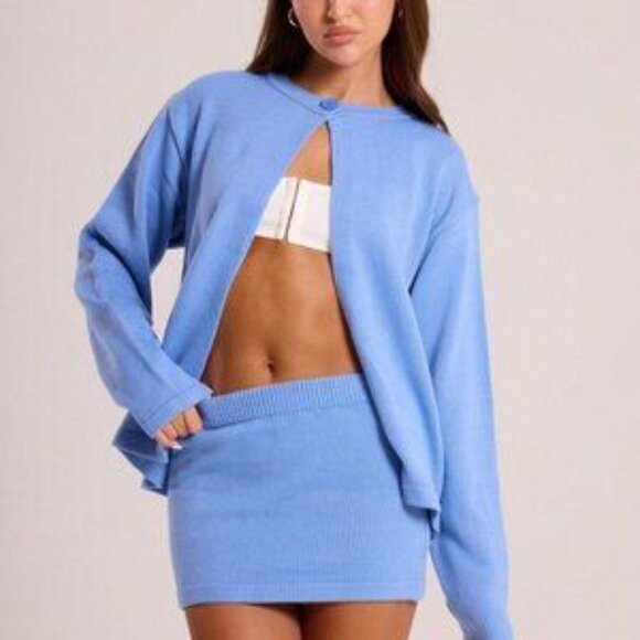 Blue Women's Knitted One Button Close Long Sleeve Cardigan Top Only - Picture 2 of 3